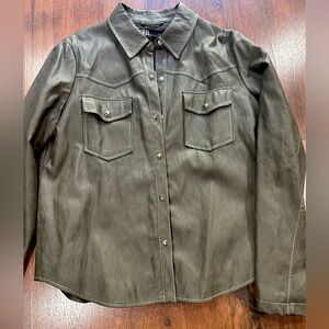 Zara Women Green Vegan Leather Western Jacket Size Small pearl button snaps